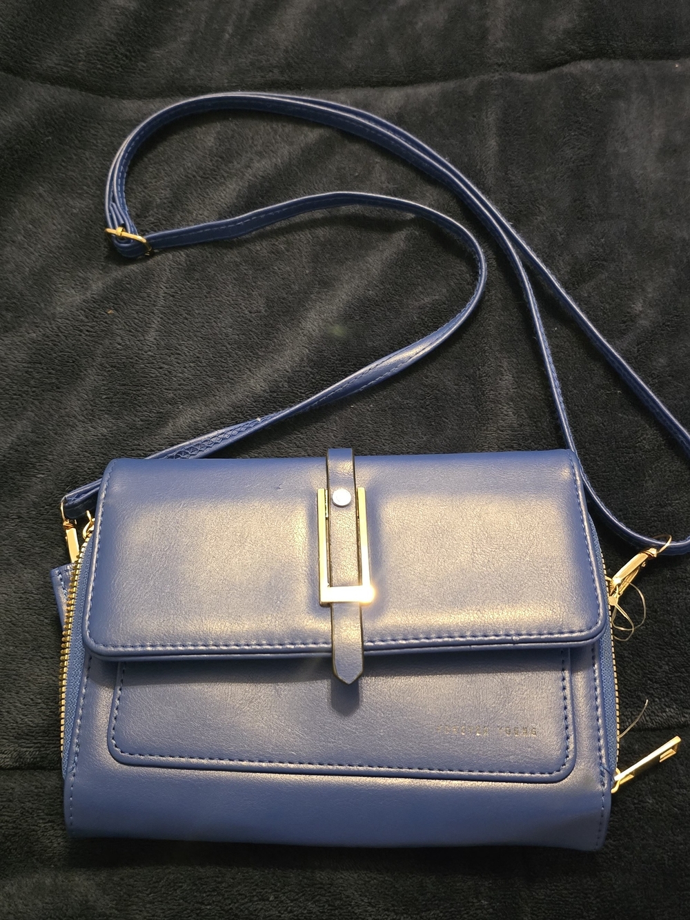 Blue Crossbody Shoulder Bag with Gold Accent